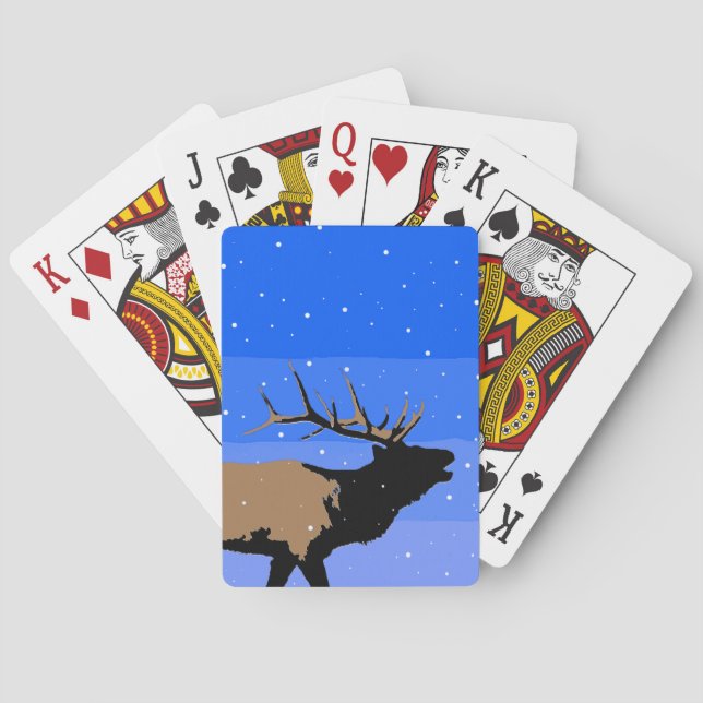 Bugling Elk in Winter  - Original Wildlife Art Playing Cards (Back)