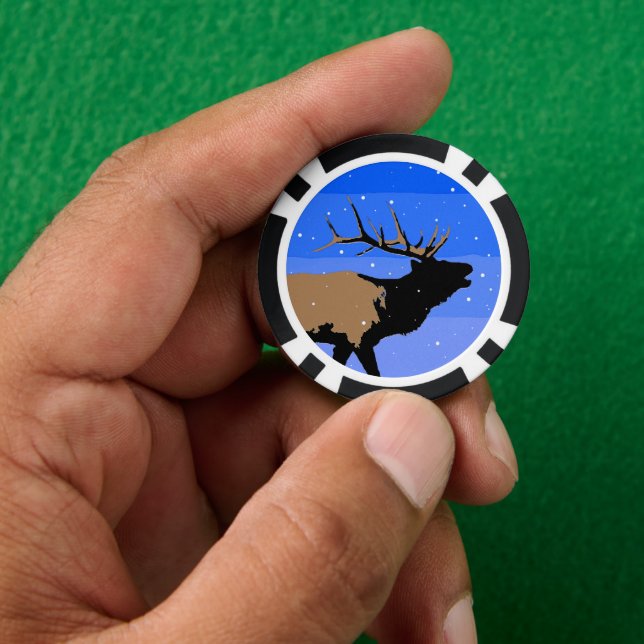 Bugling Elk in Winter  - Original Wildlife Art Poker Chips (Hand)