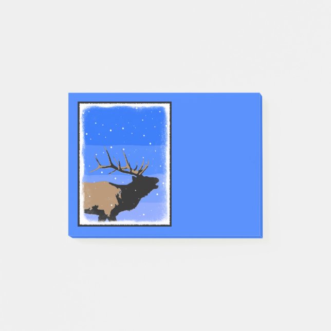 Bugling Elk in Winter  - Original Wildlife Art Post-it Notes (Front)