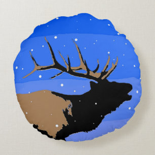 Bugling Elk in Winter  - Original Wildlife Art Round Cushion