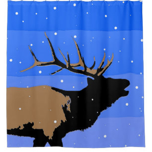 Bugling Elk in Winter  - Original Wildlife Art Shower Curtain