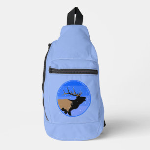 Bugling Elk in Winter  - Original Wildlife Art Sling Bag