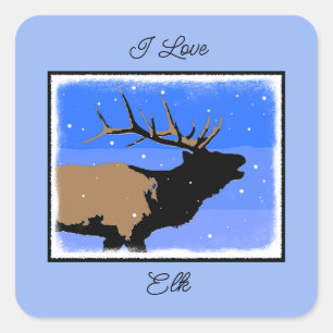 Bugling Elk in Winter - Original Wildlife Art Square Sticker