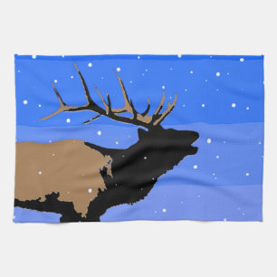 Bugling Elk in Winter - Original Wildlife Art Tea Towel