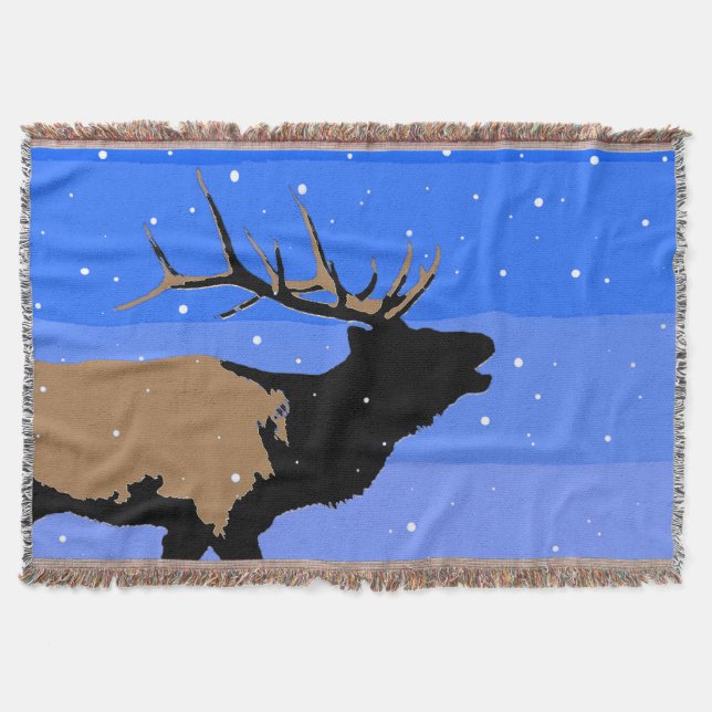 Bugling Elk in Winter  - Original Wildlife Art Throw Blanket (Front)
