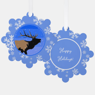 Bugling Elk in Winter - Original Wildlife Art Tree Decoration Card