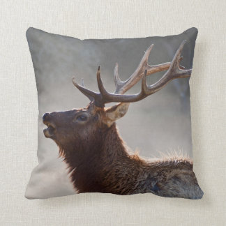 Bugling Rooseveldt Elk in Mist Cushion