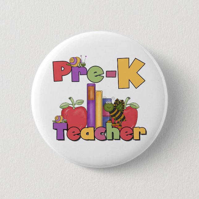 Bugs and Apples Pre-K Teacher 6 Cm Round Badge (Front)