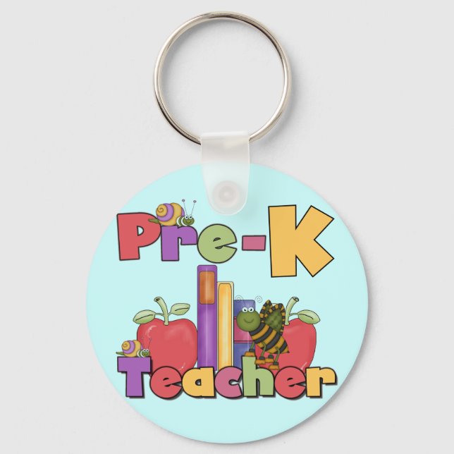 Bugs and Apples Pre-K Teacher Tshirts and Gifts Key Ring (Front)