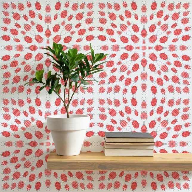 Bugs and Beetles Pattern Red on Blue Wallpaper (Creator Uploaded)