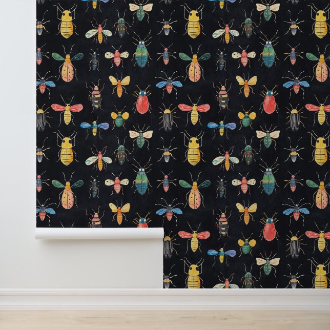 Bugs & Bees Colourful Insect Collection Pattern Wallpaper (Application)