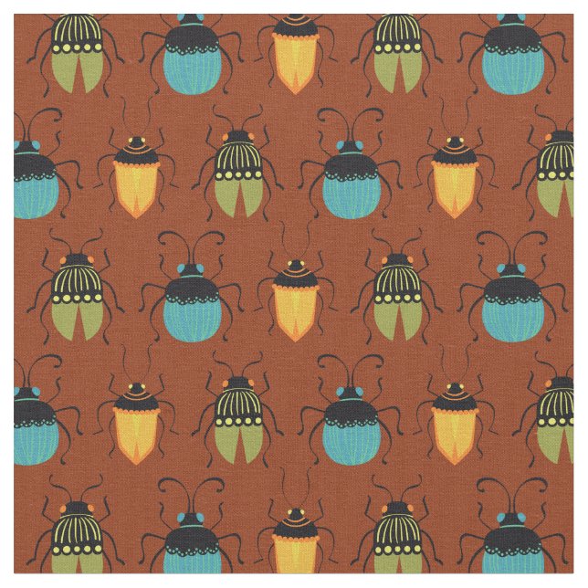 Bugs Beetles Mid Century Mod Cute Fabric (Close Up)