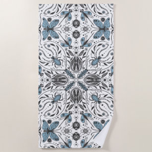 Bugs, black and blue beach towel
