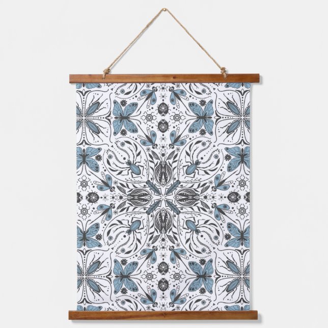 Bugs, black and blue hanging tapestry (Front)