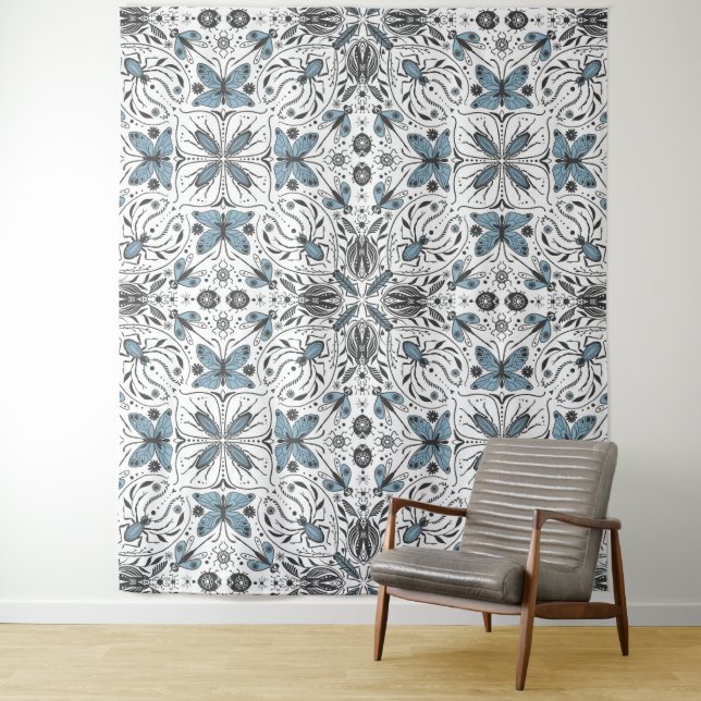 Bugs, black and blue tapestry (In Situ)