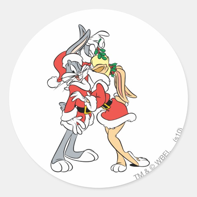 BUGS BUNNY™ and Lola Mistletoe Kiss Classic Round Sticker (Front)