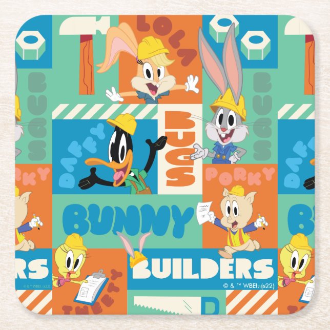 BUGS BUNNY BUILDERS™| Character Grid Pattern Square Paper Coaster (Front)