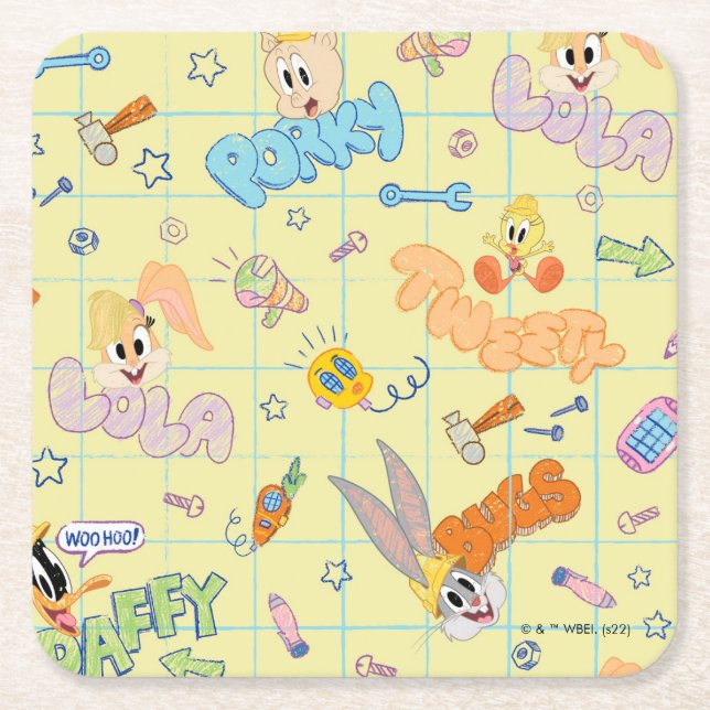 BUGS BUNNY BUILDERS™| Character Sketch Pattern Square Paper Coaster (Front)