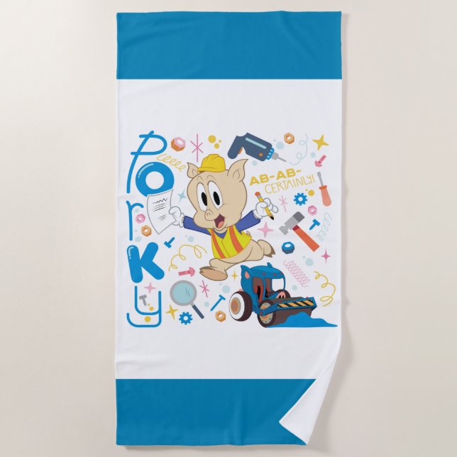 BUGS BUNNY BUILDERS™| Porky Pig Work Tools Beach Towel (Front)