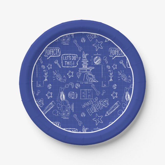 BUGS BUNNY BUILDERS™| Sketch Blueprint Pattern Paper Plate (Front)
