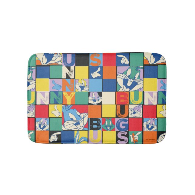 BUGS BUNNY™ Colourful Name and Face Chequered Bath Mat (Front)