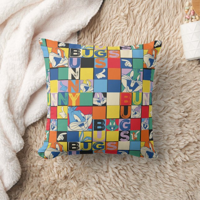 BUGS BUNNY™ Colourful Name and Face Chequered Cushion (Blanket)