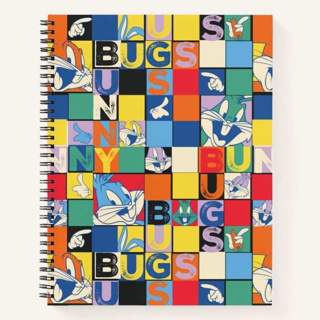 BUGS BUNNY™ Colourful Name and Face Chequered Notebook (Front)