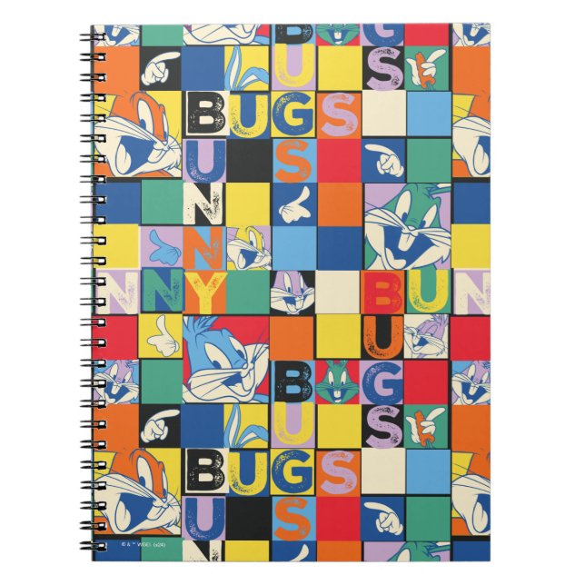 BUGS BUNNY™ Colourful Name and Face Chequered Notebook (Front)