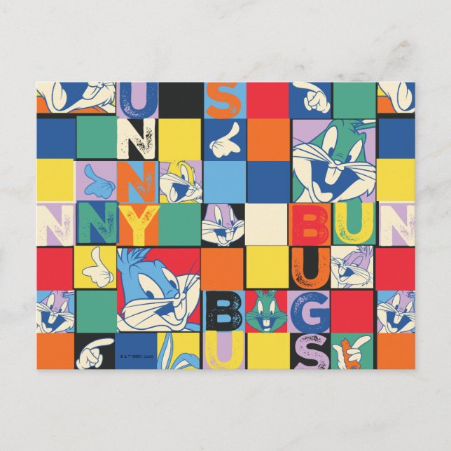 BUGS BUNNY™ Colourful Name and Face Chequered Postcard (Front)