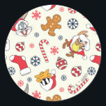 BUGS BUNNY™, DAFFY DUCK™ & Lola Christmas Pattern Classic Round Sticker<br><div class="desc">Celebrate the season with a little Looney Tunes mischief! This festive all-over print features beloved characters like Bugs Bunny, Daffy Duck, and Lola dressed in cheerful Santa hats and surrounded by classic holiday icons including candy canes, gingerbread cookies, ornaments, and snowflakes. The playful tossed pattern pops against a light background,...</div>