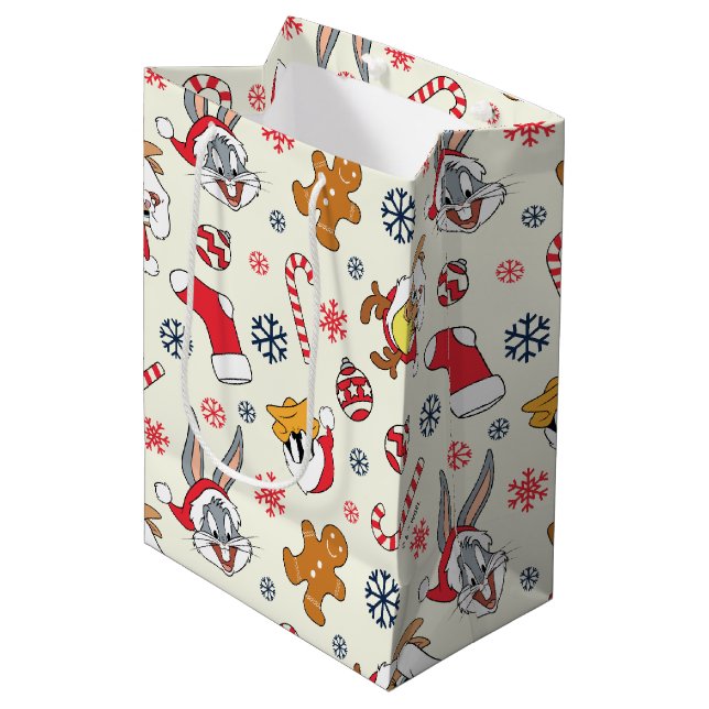 BUGS BUNNY™, DAFFY DUCK™ & Lola Christmas Pattern Medium Gift Bag (Front Angled)