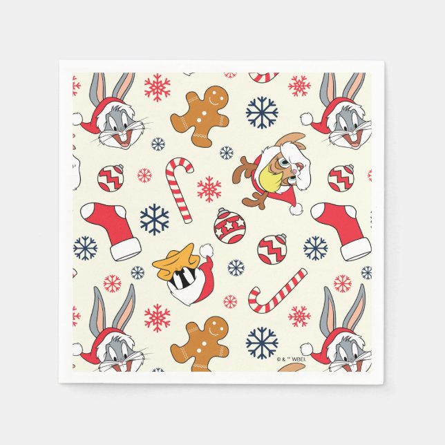 BUGS BUNNY™, DAFFY DUCK™ & Lola Christmas Pattern Napkin (Front)