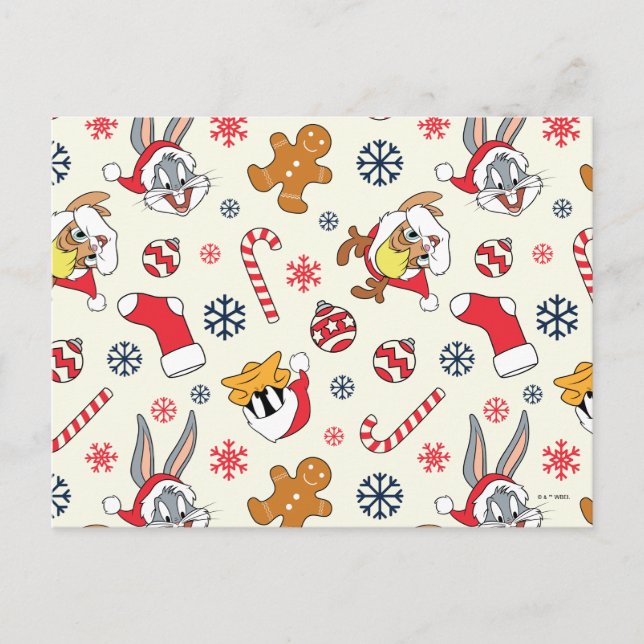 BUGS BUNNY™, DAFFY DUCK™ & Lola Christmas Pattern Postcard (Front)