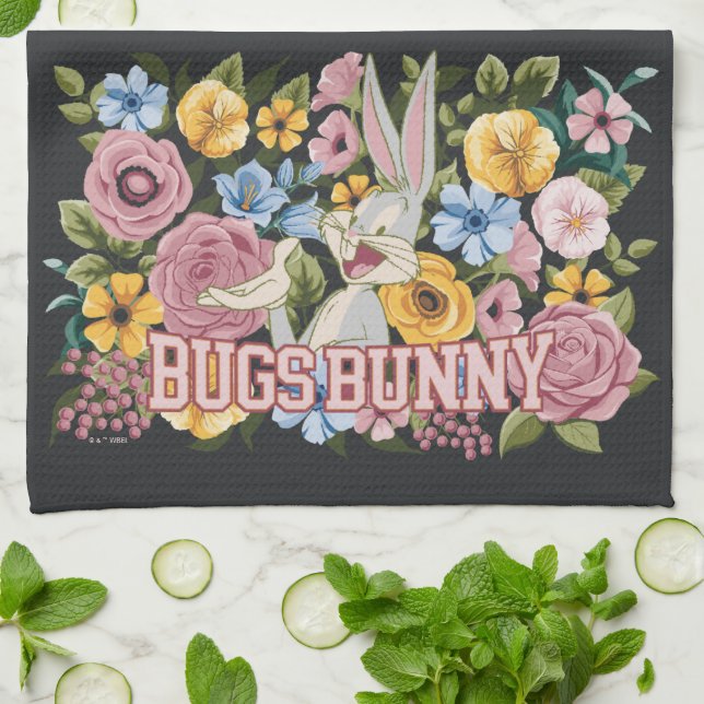 BUGS BUNNY™ Floral Embroidery Graphic Tea Towel (Folded)