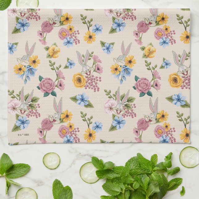 BUGS BUNNY™ Floral Embroidery Pattern Tea Towel (Folded)