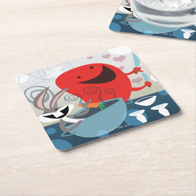 BUGS BUNNY™ & Gossamer Whimsical Meal Prep Square Paper Coaster (Angled)