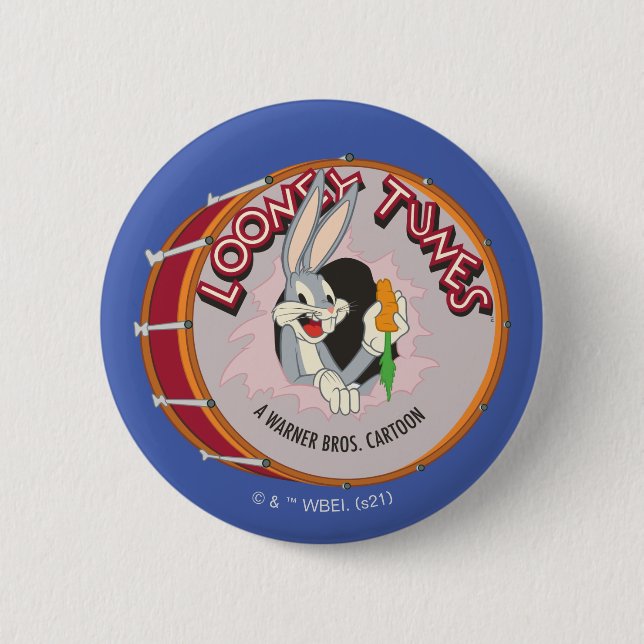 BUGS BUNNY™ Inside LOONEY TUNES™ Drum 6 Cm Round Badge (Front)