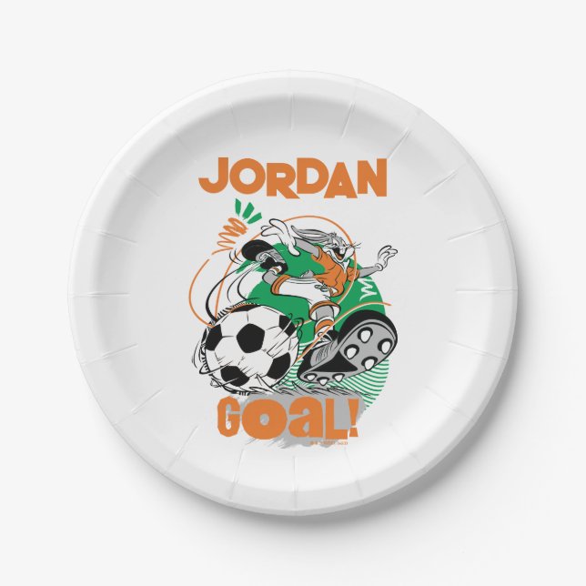 BUGS BUNNY™ Kicking Soccer Goal Paper Plate (Front)