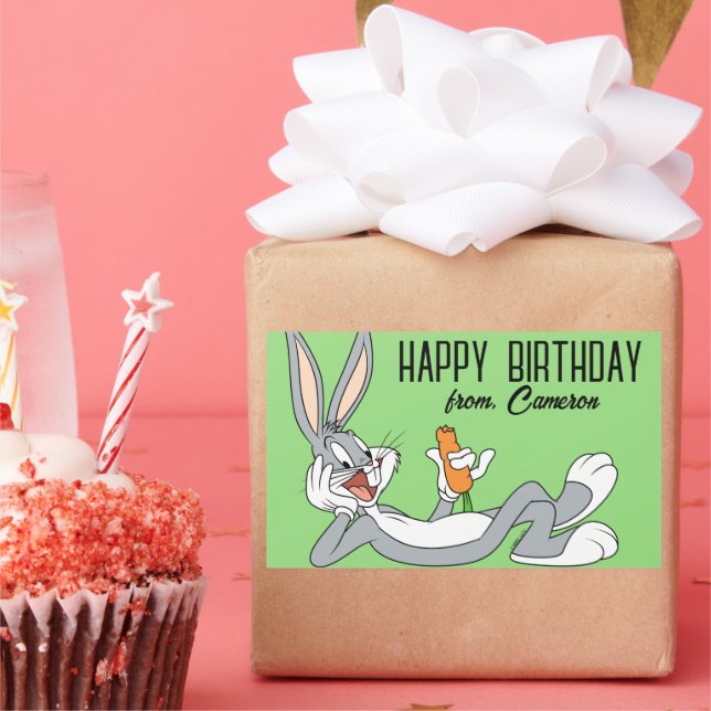 BUGS BUNNY™ Lying Down  | Happy Birthday Rectangular Sticker (Party)