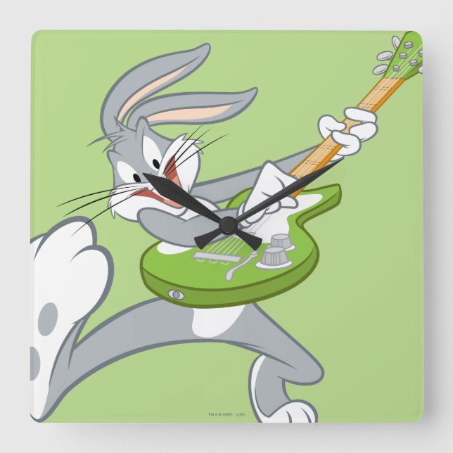 BUGS BUNNY™ Rocking On Guitar Square Wall Clock (Front)