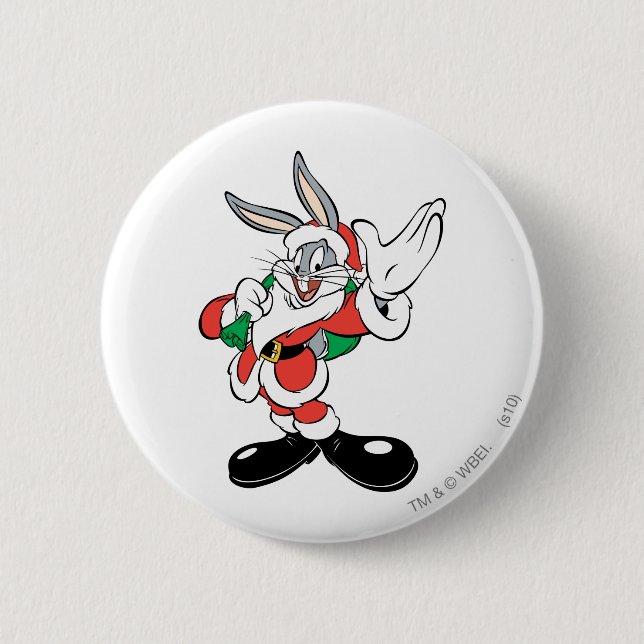 BUGS BUNNY™ Santa Waving 6 Cm Round Badge (Front)