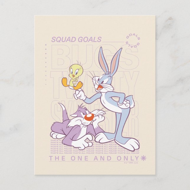 BUGS BUNNY™, TWEETY™, SYLVESTER™ Squad Goals Postcard (Front)