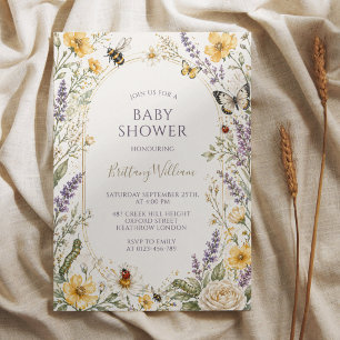 Bugs Butterflies and Wildflower Baby Shower Invitation