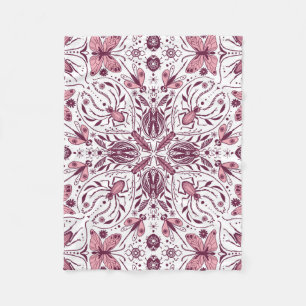 Bugs, dark magenta and pink on white fleece blanket