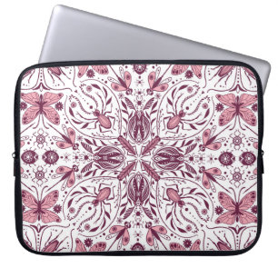 Bugs, dark magenta and pink on white laptop sleeve