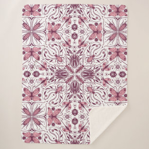 Bugs, dark magenta and pink on white sherpa blanket