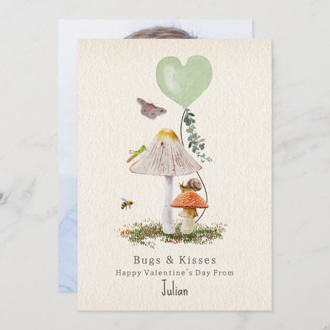 Bugs & Kisses Snail Mushroom Valentine Photo (Front/Back)