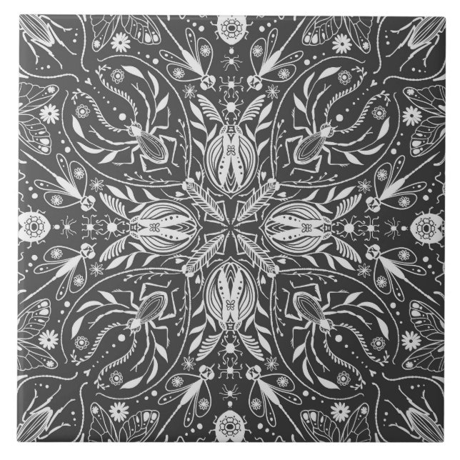 Bugs, off white on black ceramic tile (Front)