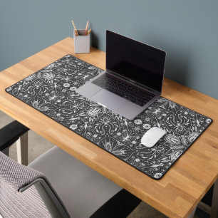 Bugs, off white on black desk mat
