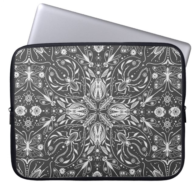 Bugs, off white on black laptop sleeve (Front)